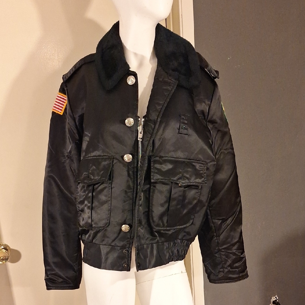 Black Bomber Jacket with Flag Patch